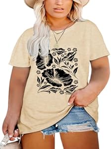 Plus Size Tops for Women Vintage Floral Graphic Tee Shirts Crewneck Short Sleeve Cozy Comfy Casual T-Shirt Robisomn