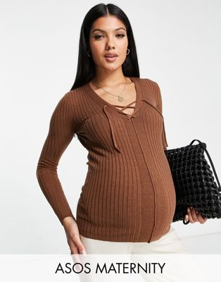 Коричневый свитер со шнуровкой ASOS DESIGN Maternity ASOS Maternity