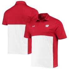 Мужская рубашка-поло Under Armour красно-белая Wisconsin Badgers 2022 Blocked Coaches Performance Under Armour