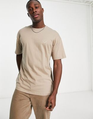 Светло-коричневая футболка оверсайз с вышивкой в виде улыбки New Look New Look