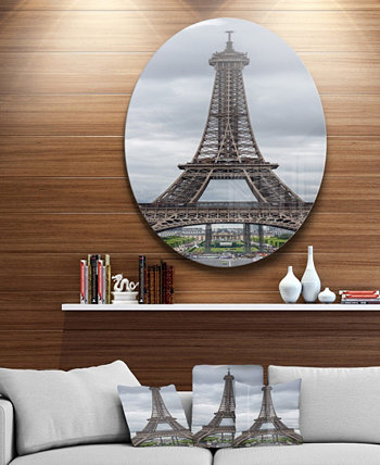 Designart 'Grayscale Paris Eiffel Tower' Городская фотография Круг Металлическая стена Art - 23 "x 23" Design Art
