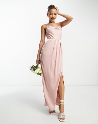 Розовое атласное платье макси TFNC Bridesmaid TFNC