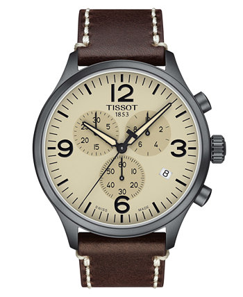 Men's Swiss Chronograph XL Brown Leather Strap Watch 45mm Tissot