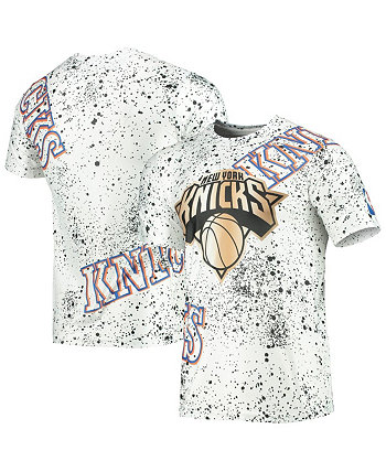 Men's White New York Knicks Gold Foil Splatter Print T-shirt FISLL