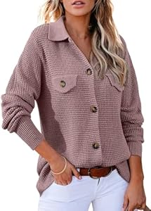 Astylish Women Waffle Knit Shacket Jacket Casual Long Sleeve Sweater Button Down Shirts Dressy Blouse Tops Astylish