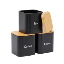 3-Piece Set Sugar Tea Coffee Kitchen Canister Set, Black Stainless Steel Containers with Lids (36 oz) Juvale