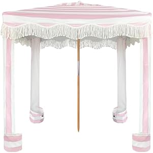 AMMSUN Beach Cabana with Fringe, 6'×6' Boho Beach Canopy with Tassels, Easy Set up & Premium Wood Pole, Cabana Tent with Sand Pockets, Instant Sun Shade for Beach Patio Garden Outdoor, Elegant White AMMSUN