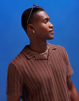 Мужская рубашка-поло ASOS DESIGN из коричневой трикотажной ткани ASOS DESIGN