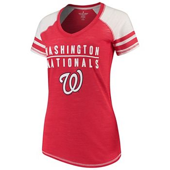 Women's Soft as a Grape Red Washington Nationals Color Block V-Neck T-Shirt Soft As A Grape