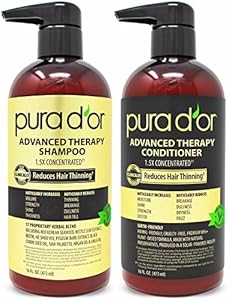 PURA D'OR Advanced Therapy Biotin Shampoo & Conditioner Hair Care Set For Hair Thinning, Clinically Proven, DHT Blocker Hair Thickening Products For Women & Men, Daily Routine Shampoo, 16oz x 2 PURA D'OR