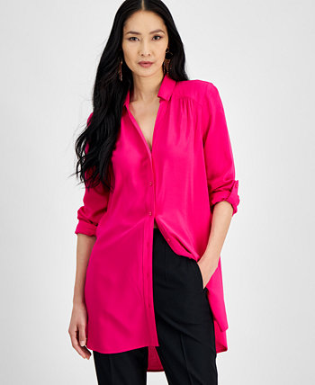 Женская длинная блузка на пуговицах с отворотами, созданная для Macy's I.N.C. International Concepts