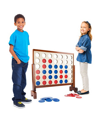 Hey Play 4-In-A-Row — гигантская классическая деревянная игра для игр в помещении и на улице, стратегия для 2 игроков и забавная игрушка для лужайки на заднем дворе для детей и взрослых Trademark Global