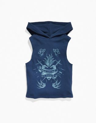 ASOS DESIGN PRIDE genderless hooded tank top in dark blue rib with chest print ASOS DESIGN