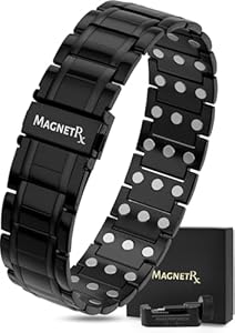 MagnetRX® 3X Strength Magnetic Bracelets for Men – Effective Titanium Mens Magnetic Bracelet – Premium Fold-Over Clasp & Adjustable Length with Sizing Tool & Gift Box (Black) MagnetRX