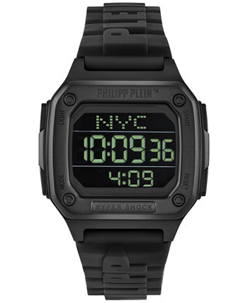 Мужские цифровые часы Hyper Shock с черным силиконовым ремешком 44 мм Philipp Plein