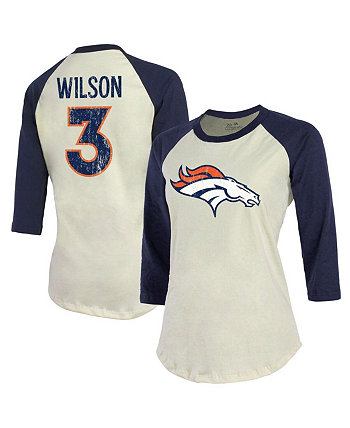 Женские нитки Russell Wilson кремовый, темно-синий Denver Broncos Футболка с названием и номером реглан с рукавами 3/4 Majestic