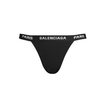 Стрейчевые хлопковые стринги с логотипом Paris Balenciaga