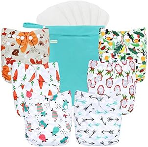 wegreeco Cloth Diapers 5 Pack with 5 Inserts, Washable Cloth Diapers for Babies, One Size Adjustable Reusable Diapers Baby (Animal Party) Wegreeco