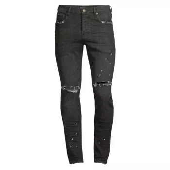 Черные зауженные джинсы с эффектом спрея P001 Purple