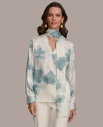 Women's Printed Tie-Neck Long-Sleeve Blouse Donna Karan New York