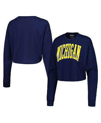 Женская темно-синяя укороченная футболка с длинными рукавами и заниженными плечами Michigan Wolverines Arch ZooZatz