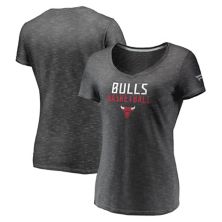 Темно-серая женская футболка с логотипом Fanatics с V-образным вырезом и двойным выцветанием Chicago Bulls Fanatics