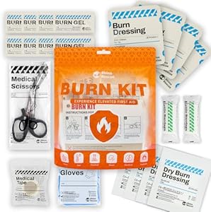 RHINO RESCUE Burn Kit, 4pcs Burn Dressings 4x4”, 8pcs Burn Gel (Гель) Packets (Пакеты ) 3.5g, 4pcs Burn Pads, First Aid Kit Cooling Soothing Cream (Крем) Relief with Bandage, Nitrile Gloves, Scissors, Tape, HSA/FSA Eligible RHINO RESCUE