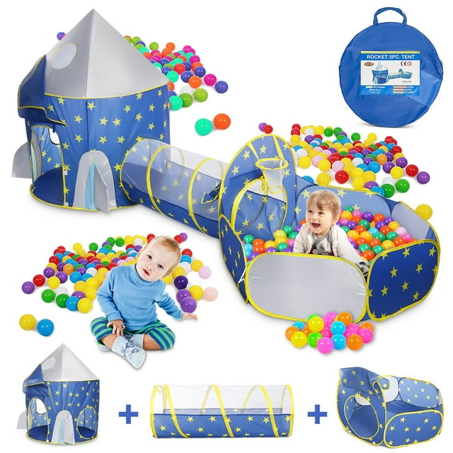 Kid Odyssey Kids Play Tent, 3 in 1 Kids Play Tent for Toddler Boys with Play Tunnel & Baby Ball Pit & Castle Tent and Storage Bag, Indoor Outdoor Toy Tent for Toddlers Kids Toy Gifts (Without Ball) Kid Odyssey