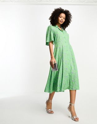 Платье-рубашка миди с принтом Y.A.S, зелено-сиреневое с цветочным принтом Y.A.S