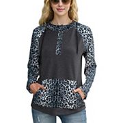 Women's Leopard Contrast Long Sleeve Hoodie with Kangaroo Pocket Anna-Kaci