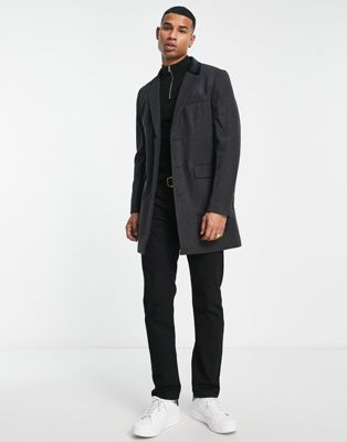 Темно-серое однобортное пальто с бархатным воротником French Connection French Connection