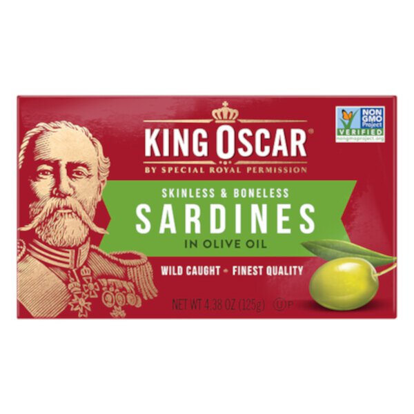 Skinless & Boneless Sardines in Olive Oil, 4.38 oz (125 g) King Oscar
