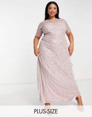 Серо-лиловое платье макси с короткими рукавами и украшением Frock and Frill Plus Bridesmaid Frock and Frill Plus