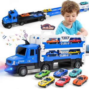 MOONTOY Toy Truck for Kids, Racing Car with Lights & Sounds, Large Transporter Carrier Truck Toy with 6 Cars, Birthday Gift for Age 3-9 Toddlers Kids Boys & Girls MOONTOY