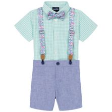 Боди IZOD для маленьких мальчиков, комплект из 4 предметов с короткими рукавами, рубашкой, шортами, подтяжками и галстуком-бабочкой IZOD
