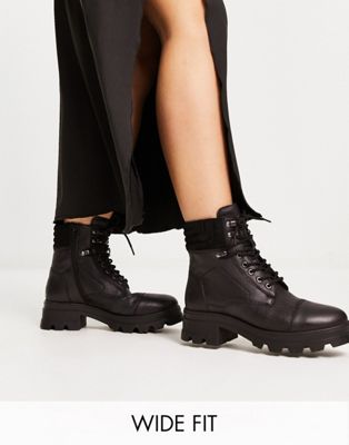 Черные массивные походные ботинки London Rebel Leather Wide Fit London Rebel