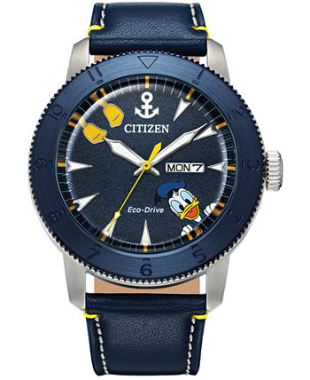 Мужские часы Donald Duck с синим кожаным ремешком Eco-Drive 44 мм Citizen