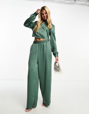 Зеленые атласные широкие брюки Vero Moda — часть комплекта VERO MODA