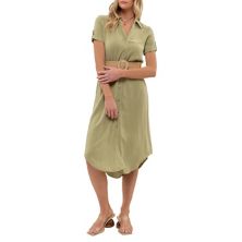 August Sky Women's Spread Collar Front Button Up Belted Midi Shirtdress August Sky