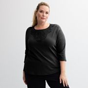 Plus Size Croft & Barrow® Lace Round Neck Top Croft & Barrow