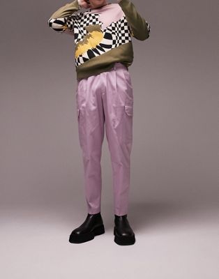 Розовые зауженные брюки карго со складками Topman TOPMAN