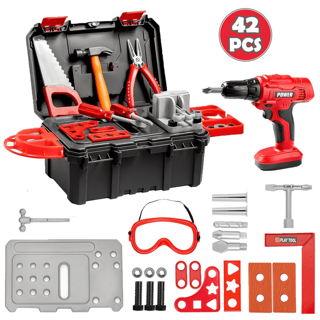 Richgv Kids Tool Set 42 PCS Toddler Tool Set, Pretend Play Kids Construction Toy with Tool Box Electronic Toy Drill, Boys Toys Toolbox Toys for Kids 3 4 5 6 Year Richgv