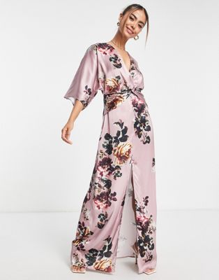 Сиреневое атласное платье макси с рукавами-кимоно Hope & Ivy Hope & Ivy