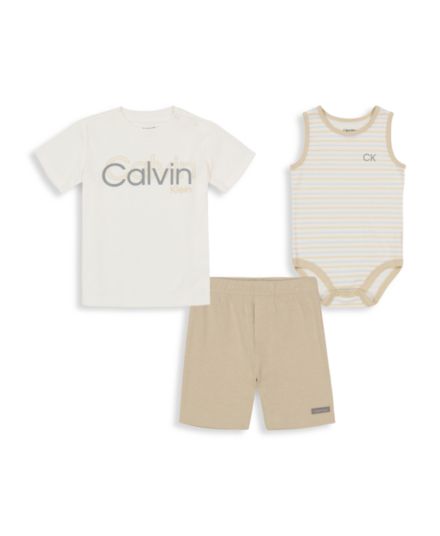 Боди, футболка и футболка с логотипом для мальчика из трех частей Комплект шорт Calvin Klein