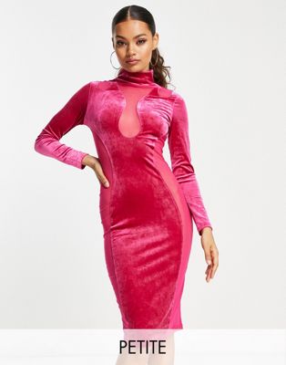 Розовое облегающее платье миди со вставками из бархата и сетки Simmi Petite Simmi Clothing