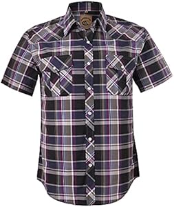 COEVALS CLUB Men's Western Cowboy Short Sleeve Pearl Snap Casual Plaid Work Shirts Coevals Club