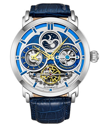 Мужские часы с синим кожаным ремешком 54мм Stuhrling