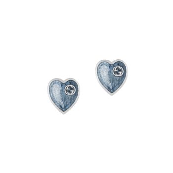 GG Hearts из стерлингового серебра и серебра Голубые серьги-гвоздики с эмалью GUCCI