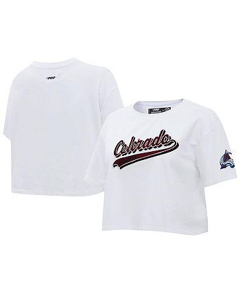 Women's White Colorado Avalanche Boxy Script Tail Cropped T-shirt Pro Standard