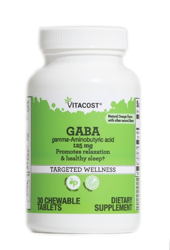 Vitacost GABA Gamma - Аминомасляная кислота со вкусом апельсина - 125 мг - 30 жевательных таблеток Vitacost
